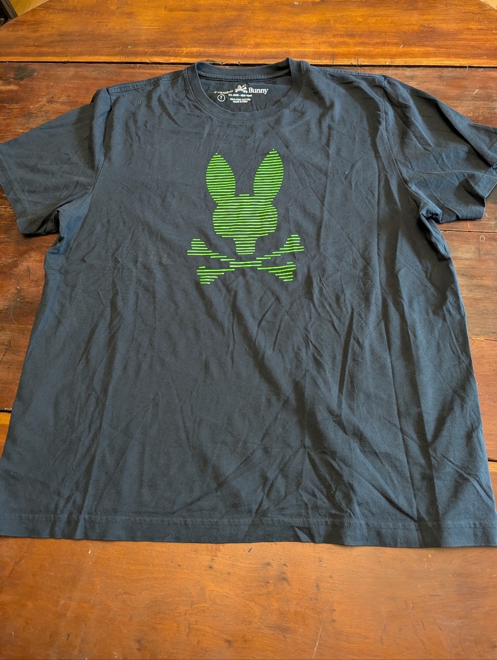 Psycho Bunny Black Tee with Lime Striped Logo